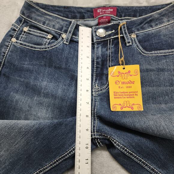 NEW D'mode Jeans Womens 11 Juniors Blue Mid Rise Straight Leg Flap Pockets Bling - Picture 13 of 16